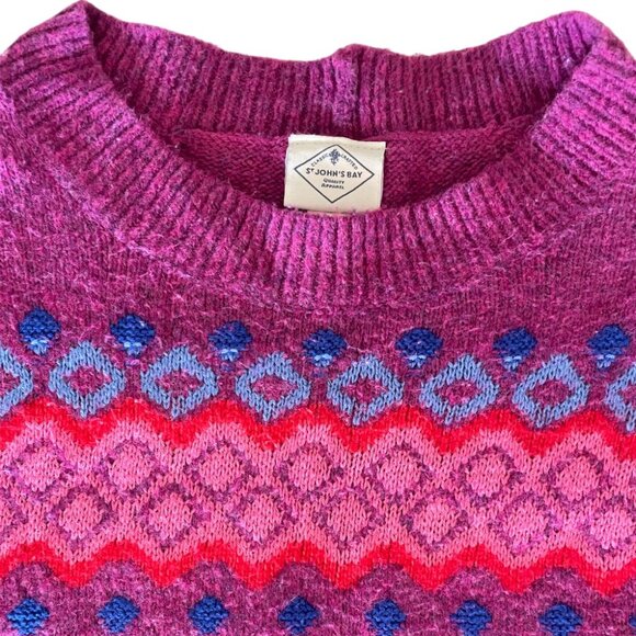 Vintage St. John’s Bay Fair Isle Sweater – Magenta & Blue Pattern, Size XXL - Picture 2 of 12